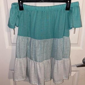 Blue, Gray, and White Off-Shoulder Women's Shirt